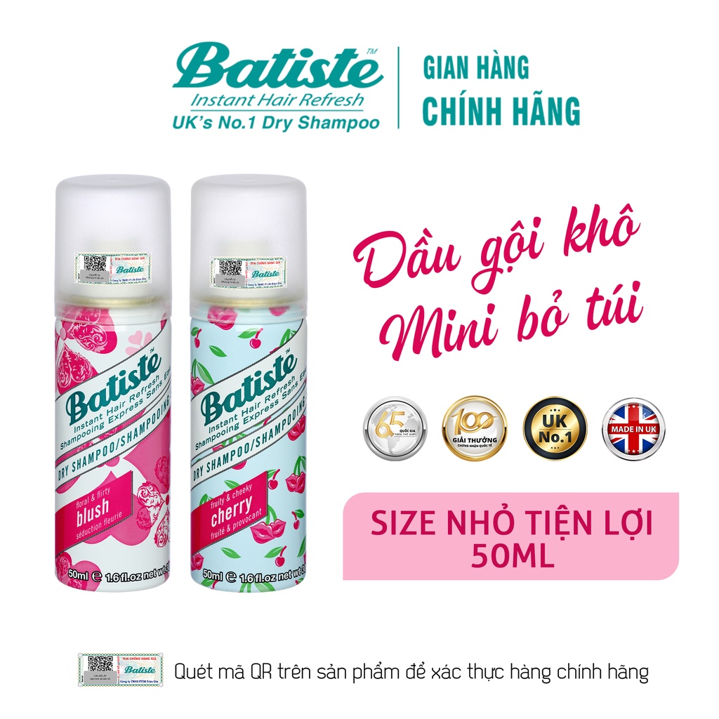 Dầu Gội Khô Batiste Dry Shampoo 50ml Hết Ngứa, Hết Bết Dính Tóc Bồng Bềnh  Bóng Mượt Tức Khắc - Chăm sóc tóc và da đầu | ChuyenMakeUp.com