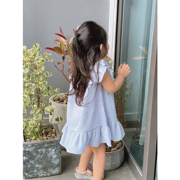 Váy Lennco xốp kẻ xanh da trời cho bé gái