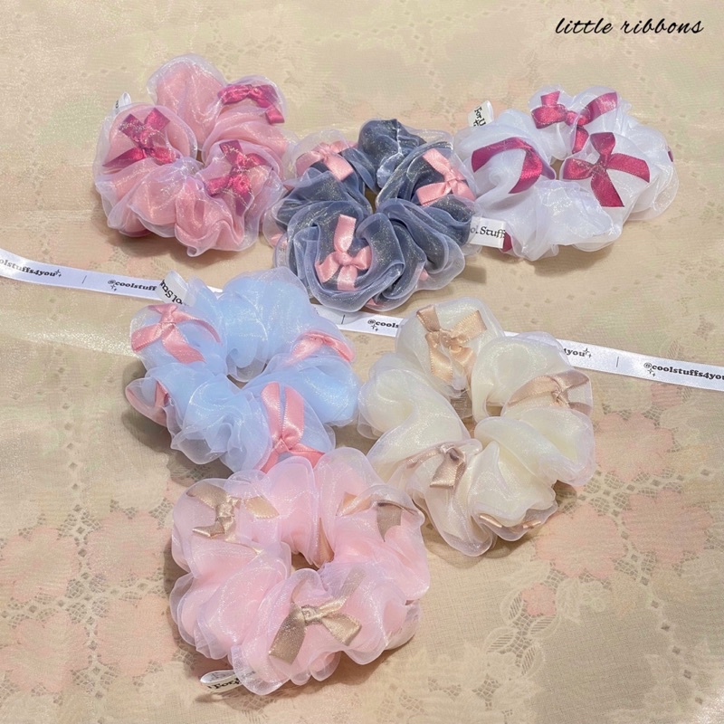 Đồ buộc tóc scrunchies thêu nơ voan 2 lớp