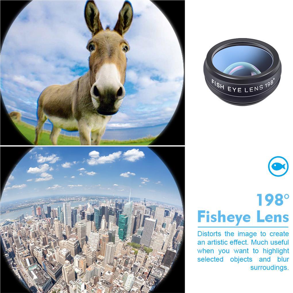 Bộ Ống Kính HD Chuyên Nghiệp 10 Trong 1 HD Zoom HD / 198°Bộ Lọc Ống Kính Fisheye / Wide Angle / Macro Lens / Kaleidoscope 3 Và 6 / 4 Dòng