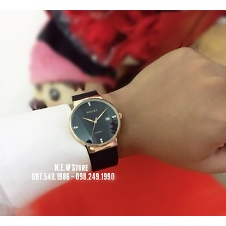 Đồng hồ cặp đôi dây thép lụa Halei Black gold