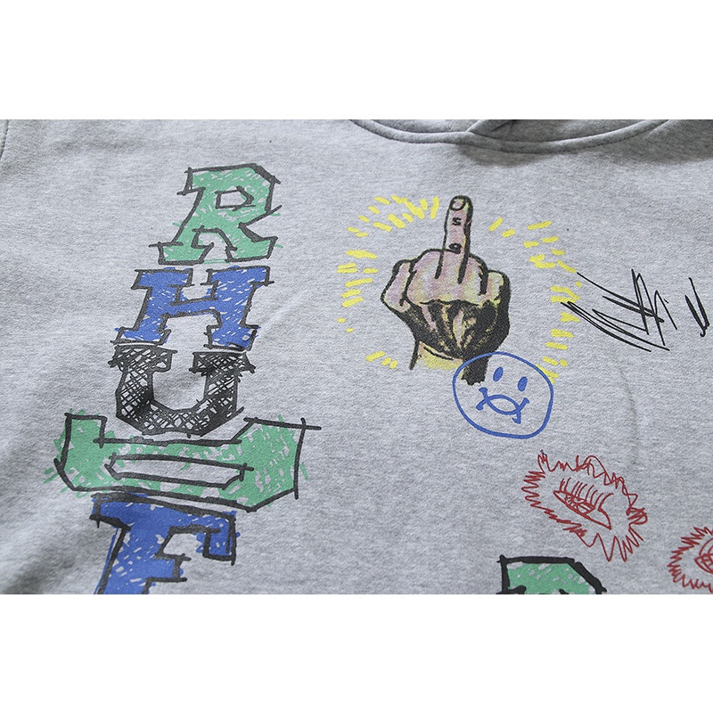 Hàng Bán Chạy Áo HOODIE Cotton Plus Size Tay Dài Dáng Rộng Vẽ Graffiti Bằng Tay RHUDE DOODLE Unisex