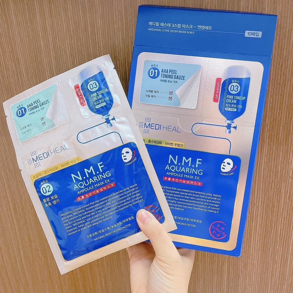 (LẺ MIẾNG) Mặt nạ Mediheal 3 bước dưỡng ẩm M.N.F Aquaring Ampoule Cao Cấp 02.2023