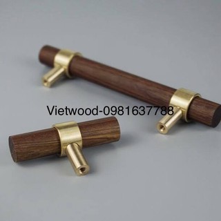[ VIETWOOD.VN - Phụ Kiện Nội Thất ]Tay Nắm Đũa Gỗ Óc Chó, Chân Đồng Thau Tủ Nội Thất Cao Cấp