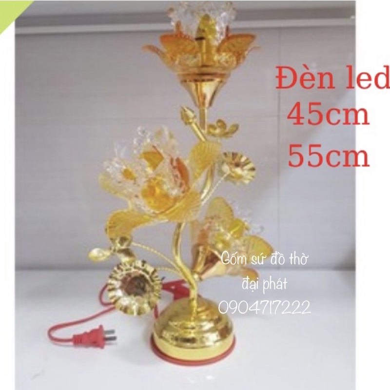 Đèn thờ hoa sen bông thủy tinh ánh sáng vàng, đèn thờ thủy tinh ba bông