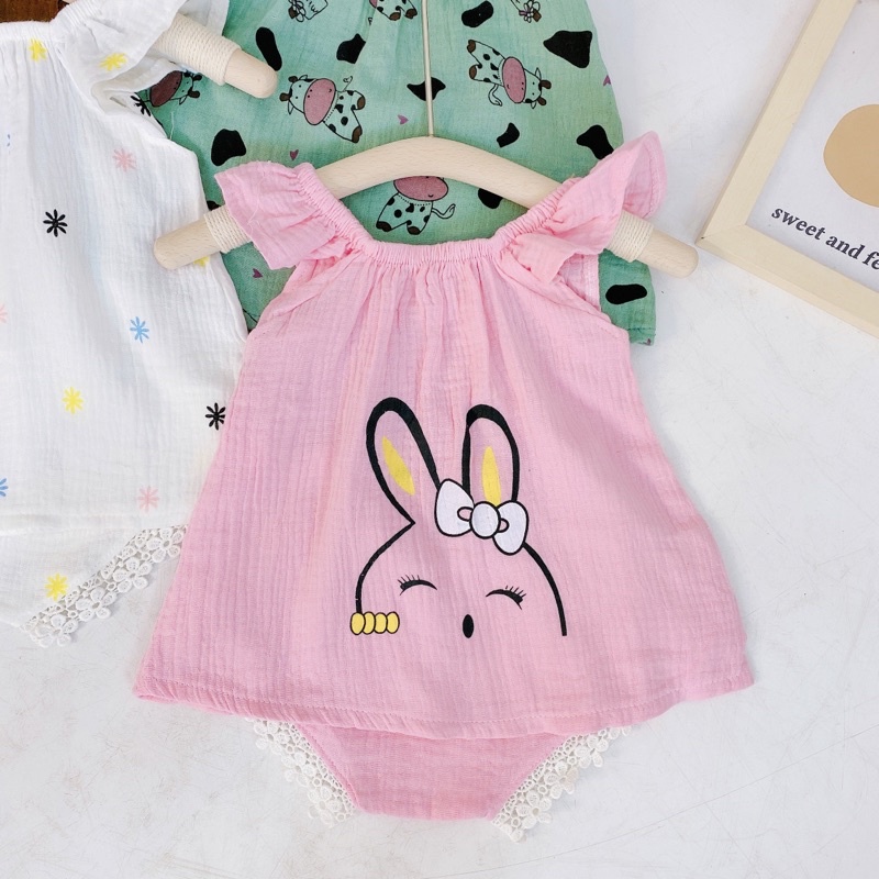 (MS12)Bộ ba lỗ chun vai hình ngộ nghĩnh chất liệu muxolin cho bé đáng yêu