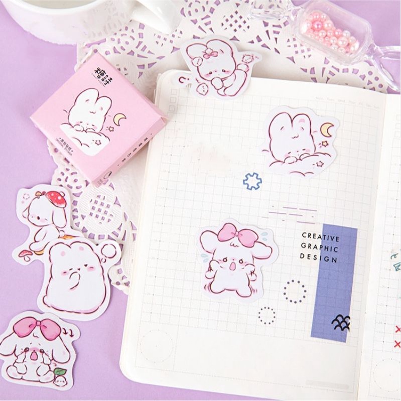 Hộp 45 hình dán sticker trang trí thỏ trắng M399