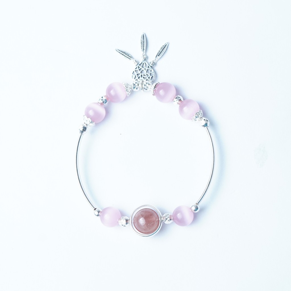 Vòng tay nữ bạc hồng nhan mix charm đá và bạc 925 cao cấp - Q426