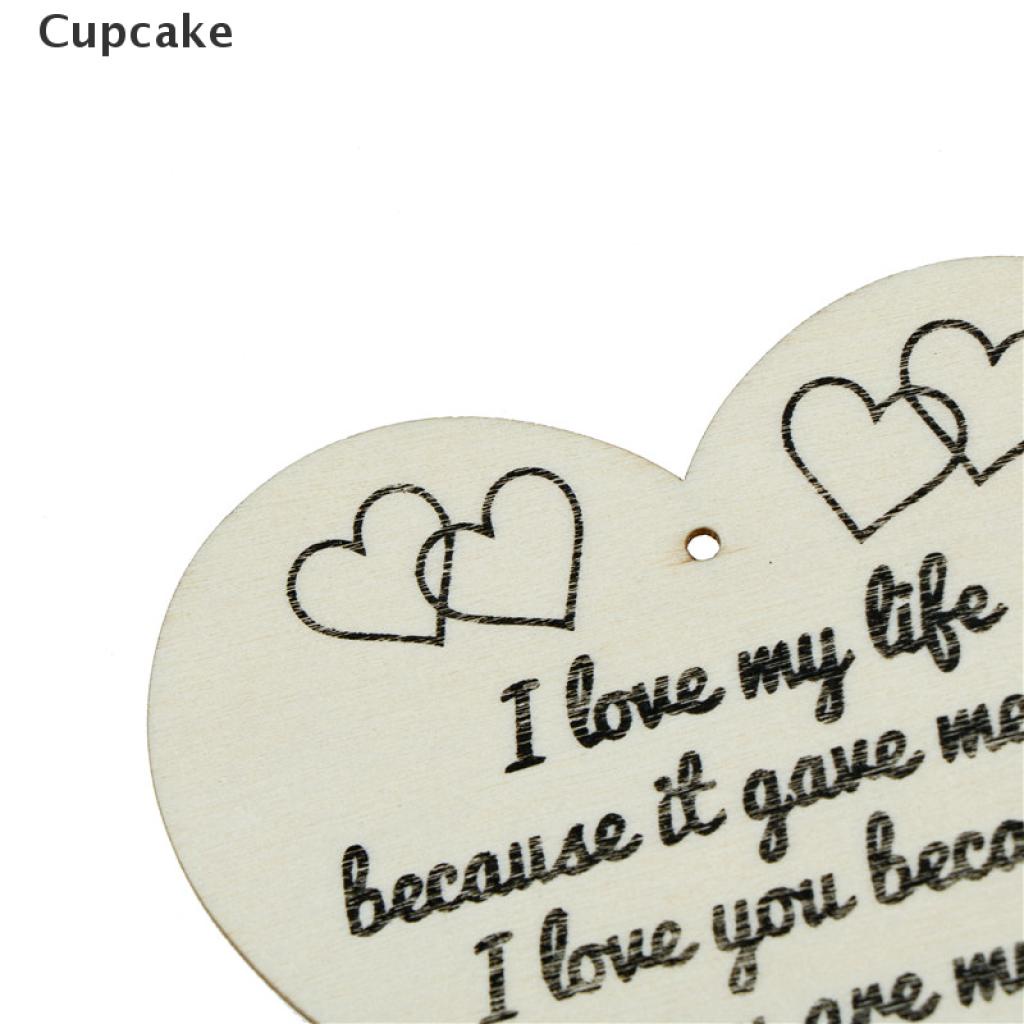 Cupcake i love my life diy wooden heart plaque wine tags hanging signs decor VN