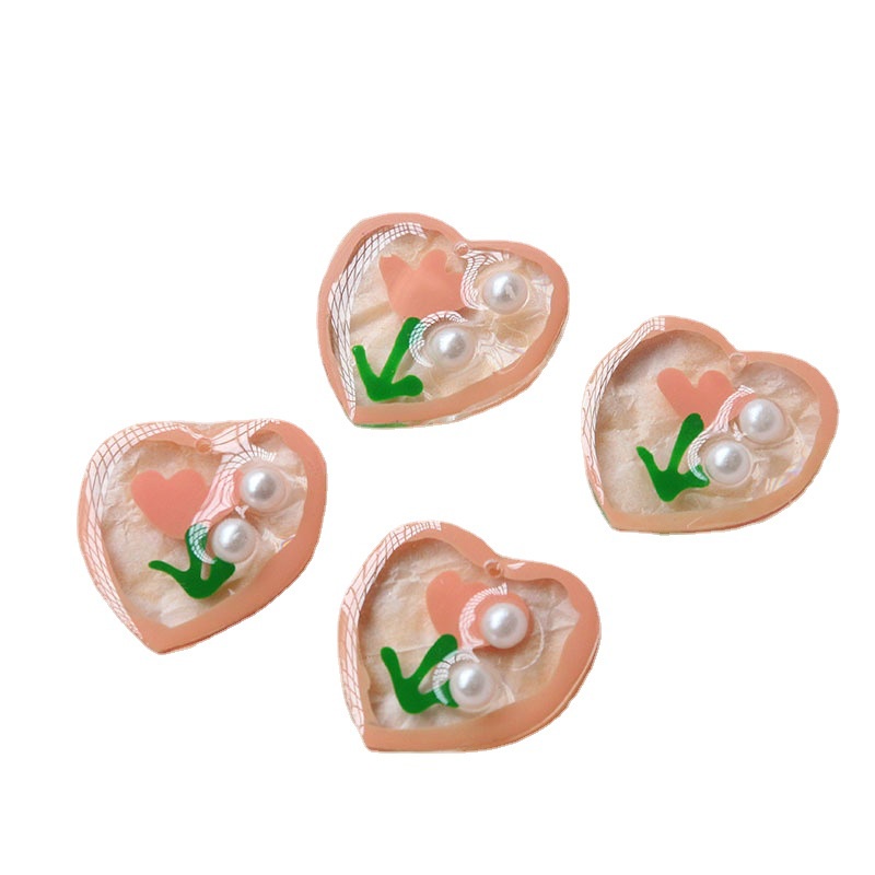 Set 10 Phụ Kiện Hình Hoa Nhỏ Vẽ Tay Đính Ngọc Trai Nhựa Resin Làm Khuyên Tai Thủ Công Diy