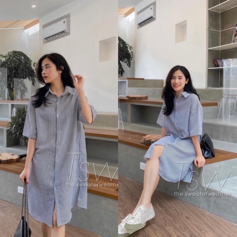 VÁY SƠ MI KẺ SỌC DÁNG DÀI