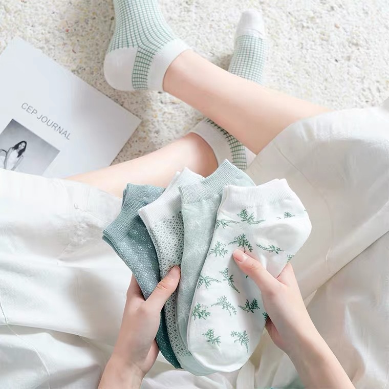 Vớ WAFNHA D509 cổ thấp màu xanh lá thời trang mùa hè dành cho nữ