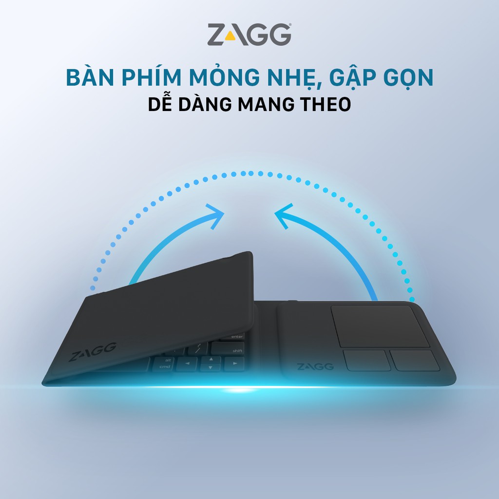 Bàn phím gập đa năng với bàn di chuột ZAGG Trifold [CHÍNH HÃNG PHÂN PHỐI VN, BẢO HÀNH 1 NĂM]