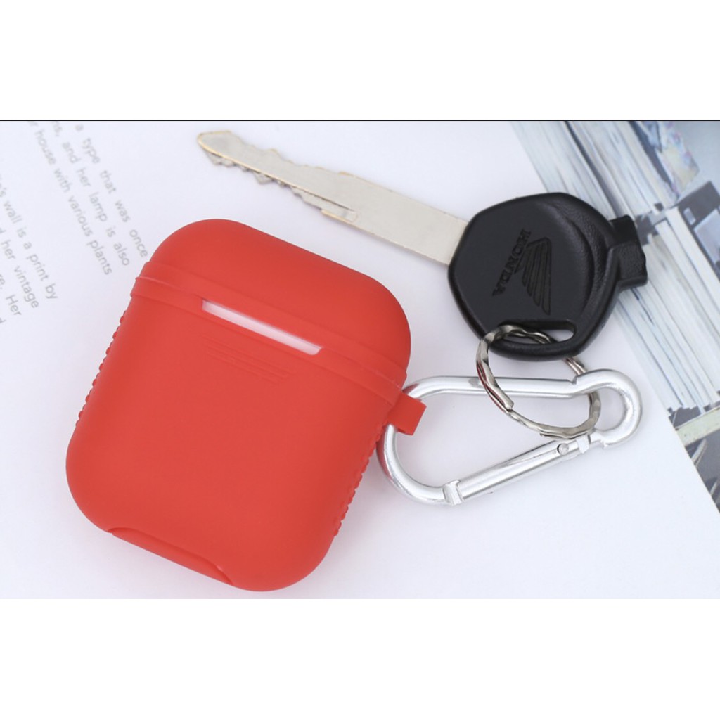 Túi đựng AirPods 1 &amp; 2 silicone kèm móc JM PDC013 Xám - Đỏ