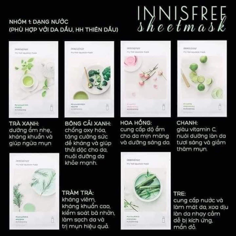 COMBO 18 VỊ MẶT NẠ INNISFREE HÀN