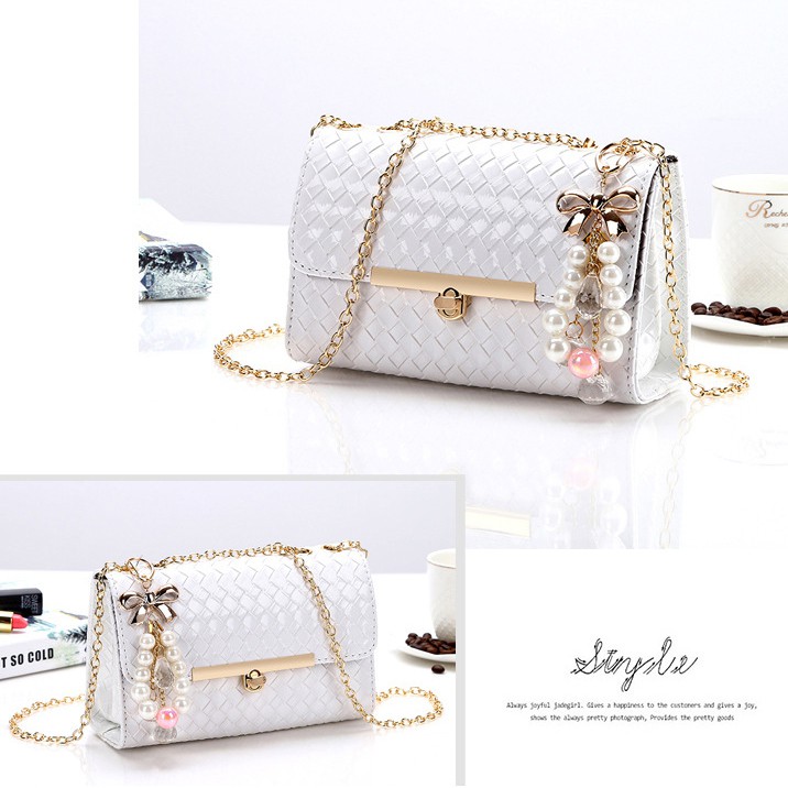 Túi Đeo Chéo, Túi Đeo Chéo T22 Caro Khóa Gài Màu Trắng