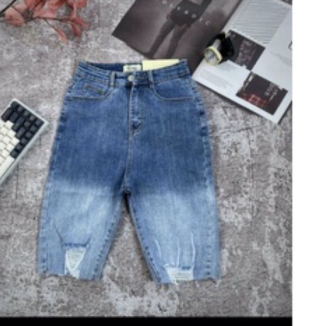 Quần ngố jean wash 2 màu co giãn rách gối form ôm dáng LY alohashop91