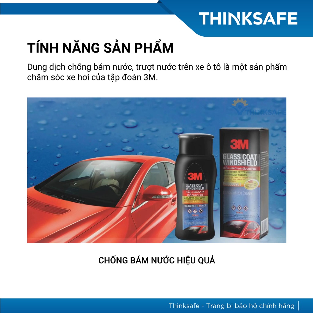Dung dịch chống bám nước kính xe Glass Coat Windshield 3M 08889 LT 200ml - Thinksafe