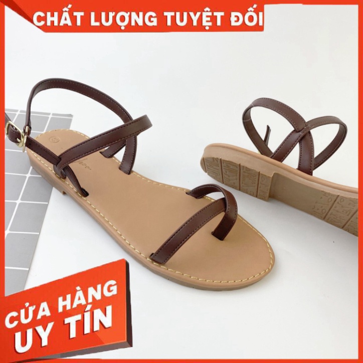 Dép sandal nữ quai dây mảnh đế bệt , giày hậu xỏ ngón thấp 1 cm đi biển thời trang cao cấp Hishoo S059 - Hàng nhập khẩu