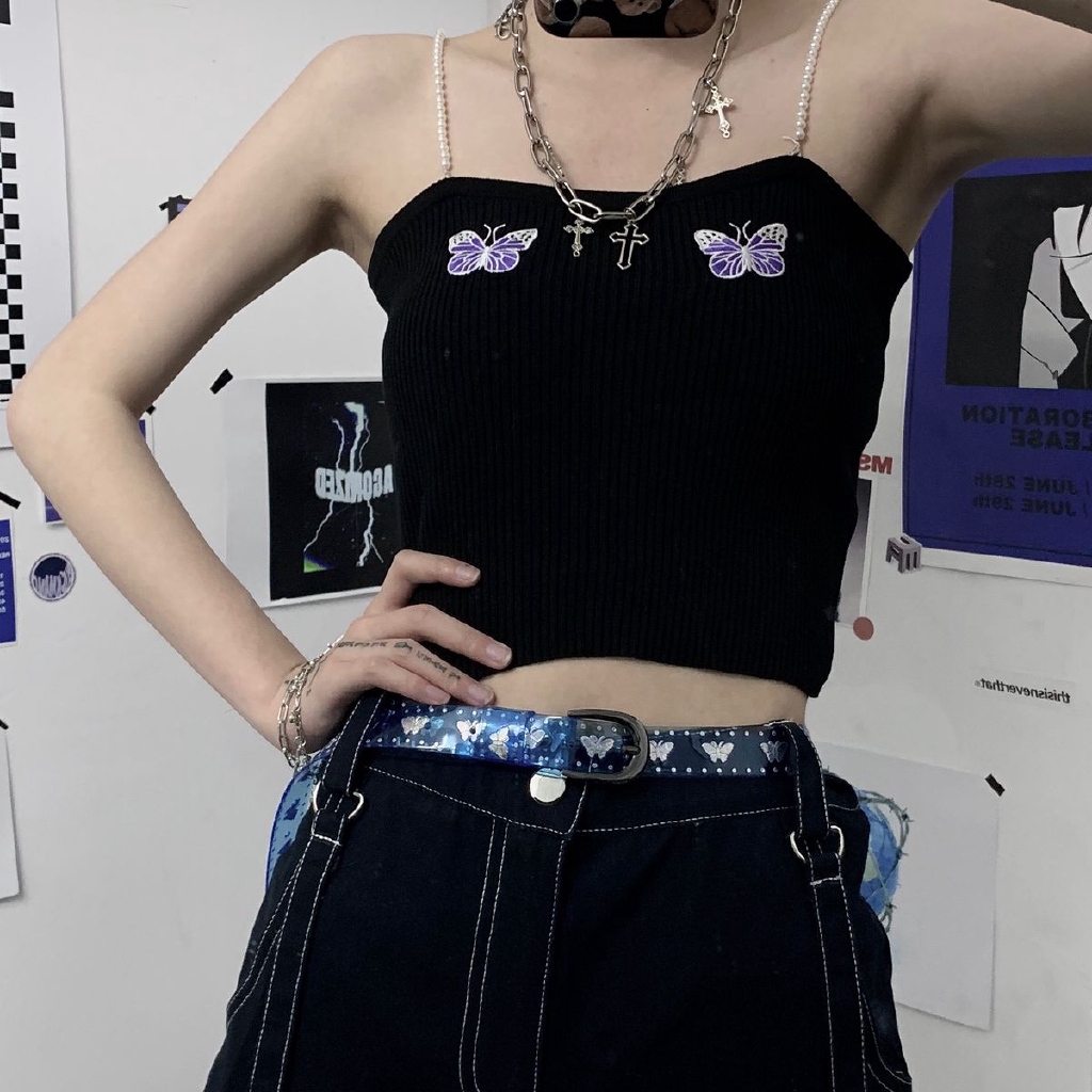 Thắt lưng họa tiết bướm màu laser trong suốt thời trang