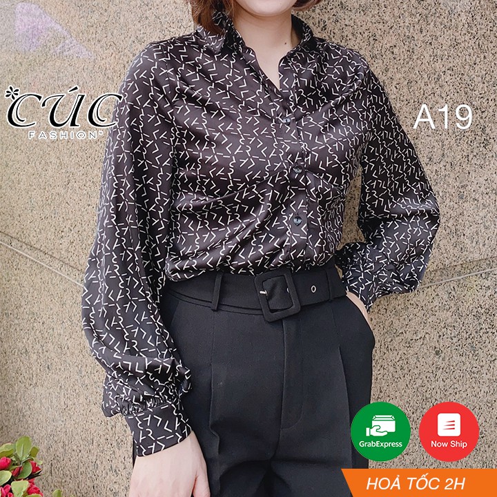 Áo sơ mi nữ dài tay cao cấp công sở Cúc Fashion A19 áo somi lụa nẹp ly