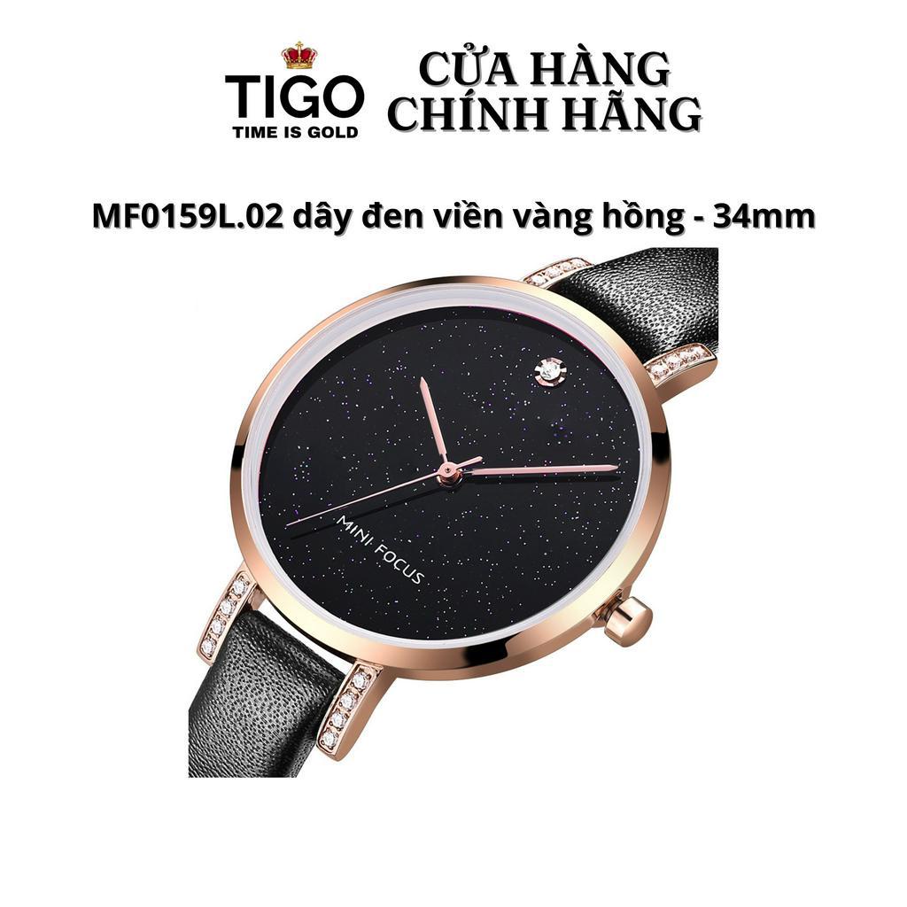 Đồng Hồ Nữ MINI FOCUS MF0159L.02 Dây Da Đen Viền Vàng Thép Không Gỉ Cao Cấp Mặt Tròn Đường Kính 34mm Chống Nước