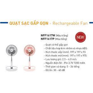 [NFF1617] [GIAN HÀNG UY TÍN] [HÀNG CHÍNH HÃNG] Quạt sạc gấp gọn Nanoco FF1617WN