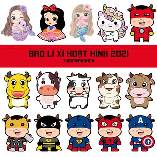 Bao lì xì hoạt hình 2021 đủ mẫu loại 1 giấy cứng hình ảnh sắc nét set 5 cái - Tuigoihanghcm