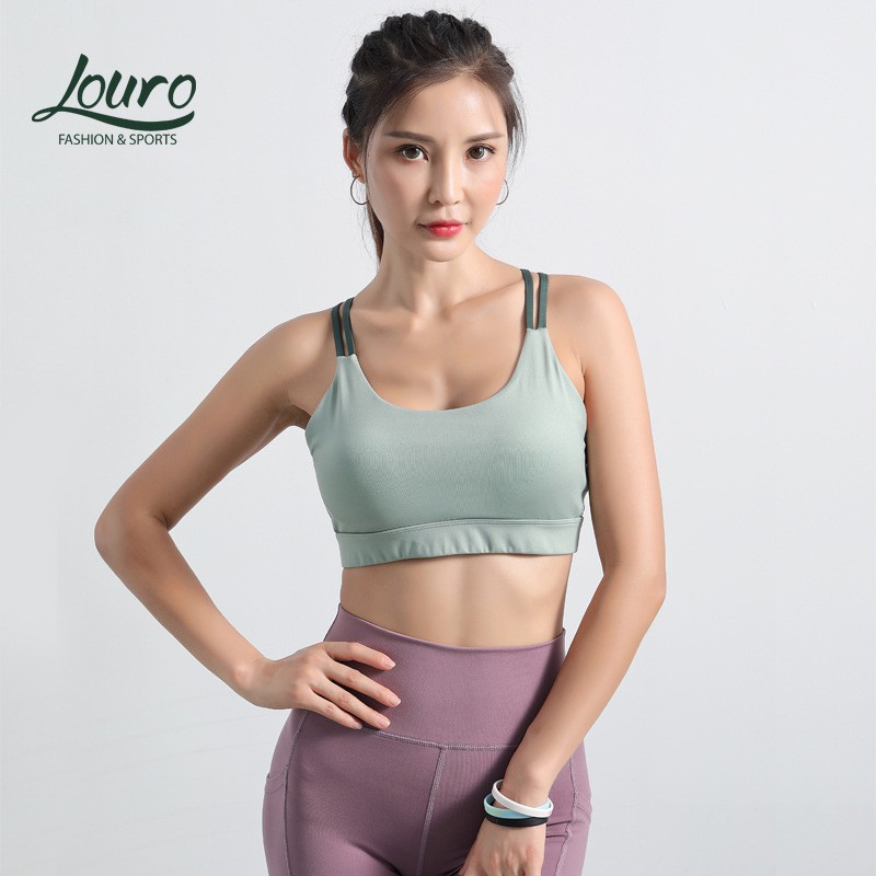 Áo tập Yoga nữ Louro LA22, kiểu áo bra tập yoga nữ quai chéo co giãn, có mút nâng ngực, thoáng mát