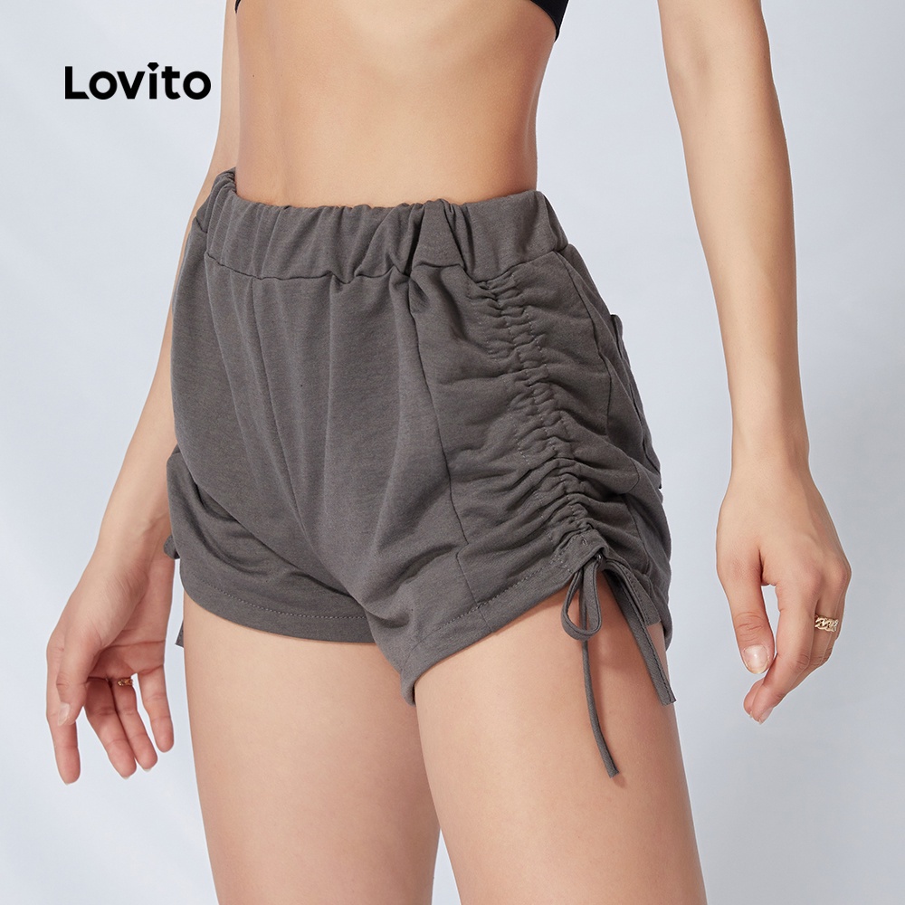 Quần short dây rút Lovito L09109 (xám đậm)