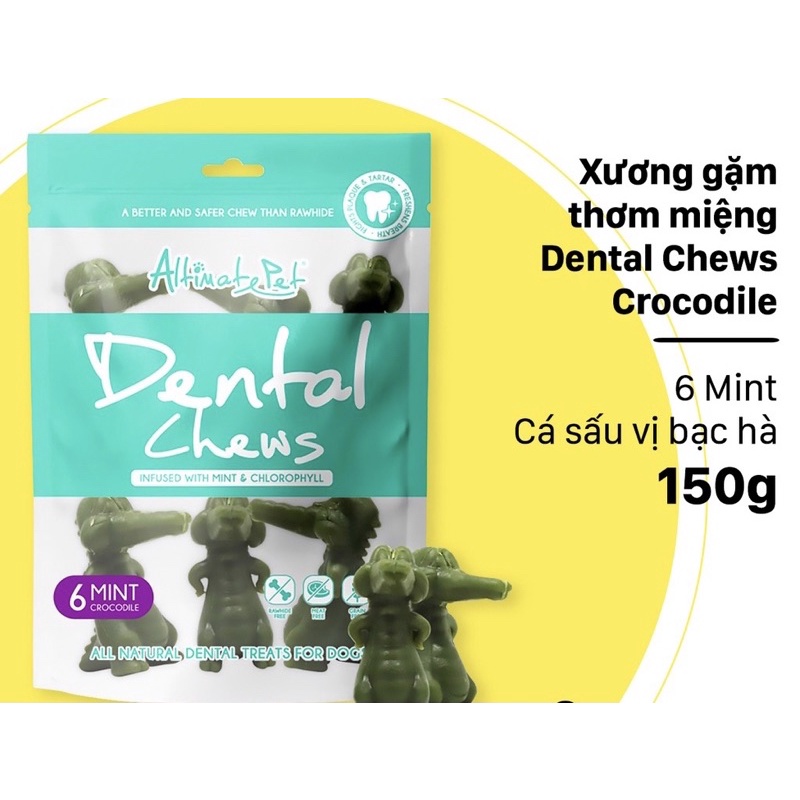 Xương gặm thơm miệng, sạch răng Dental Chews hình cá sấu có 3 vị- 150gram