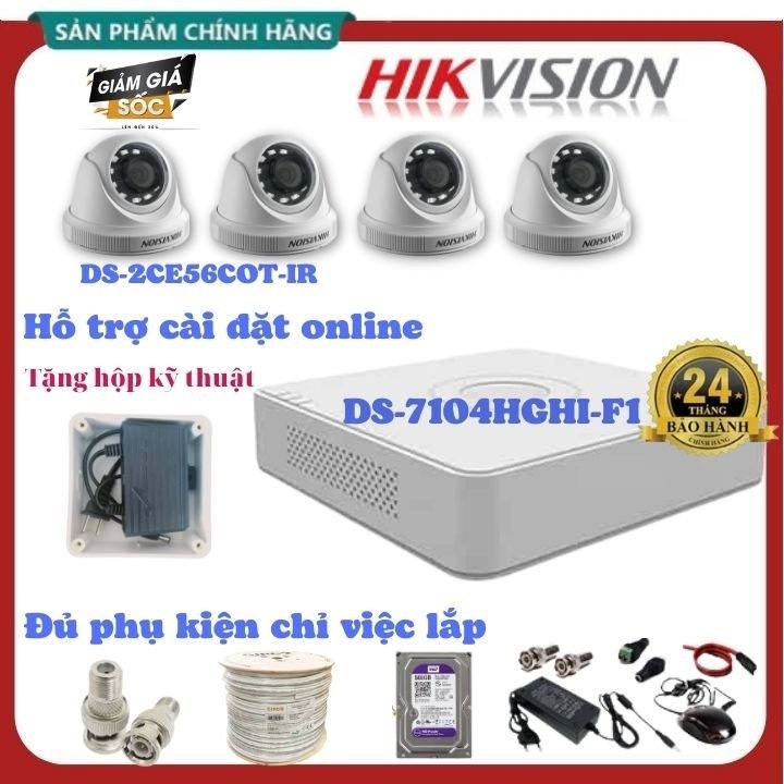 [ XẢ KHO ] Trọn bộ camera giám sát hikvision chính hãng bh 24 tháng kèm HDD - Đầy đủ phụ kiện lắp đặt
