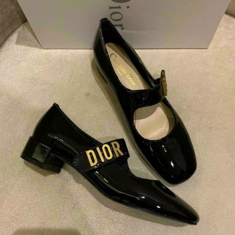 Giày búp bê gót 3cm Dior. cao cấp đen be