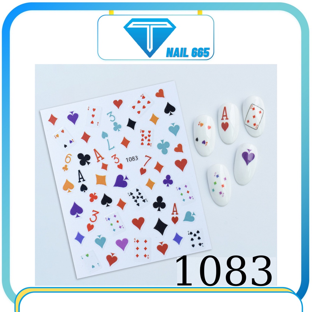 Sticker dán móng nail , Sticker lá bài tráng trí móng nail
