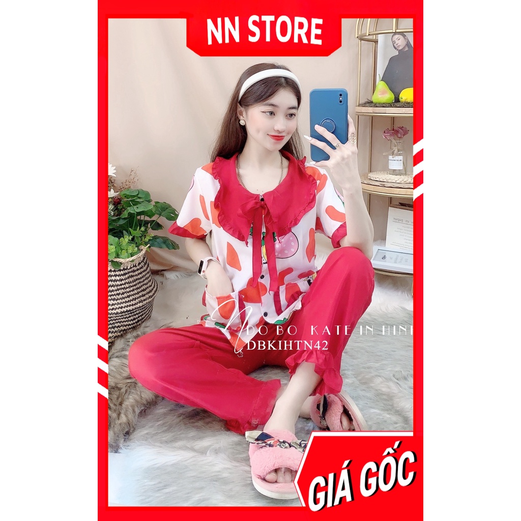 Đồ bộ nữ mặc nhà cổ bèo tiểu thư chất kate mềm in hình bò sữa in hoạt hình dễ thương DBKIHTN42