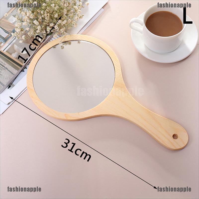 Gương trang điểm cầm tay bằng gỗ hình tròn phong cách vintage