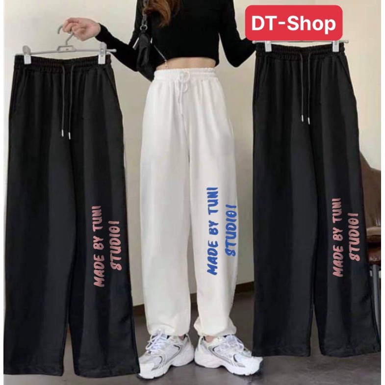 Quần Nỉ Lưng Cao DORA Ống Rộng Dáng Suông Ulzzang - Kiểu quần dây rút thắt gấu Unisex  DT-SHOP