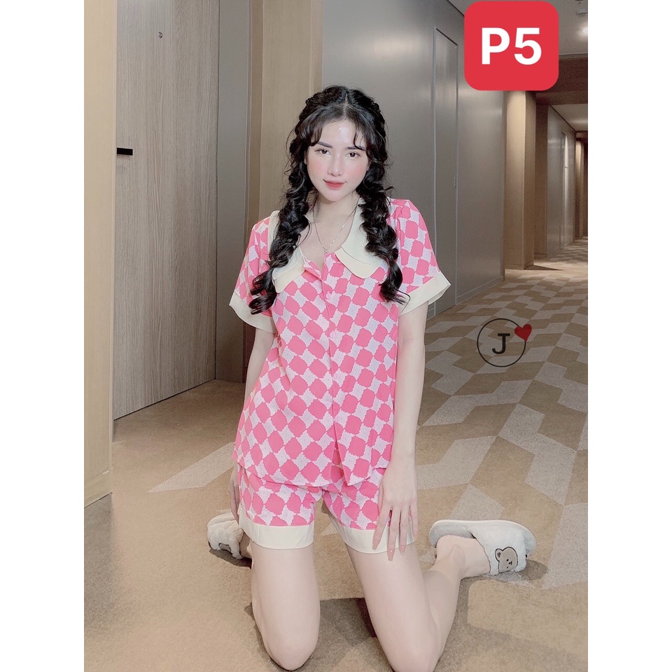 Đồ bộ pijama lụa ngủ mặc nhà quần đùi bigsize họa tiết cổ sen cute dễ thương chất liệu mango cao câp