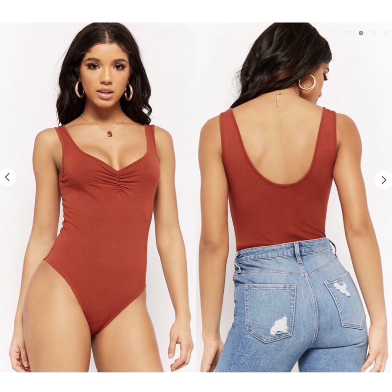 Ruched Scoop-Back Bodysuit - Bodysuit 2 Dây Nhún Ngực - BS03