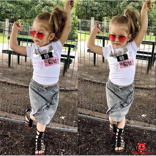 ღ𝓂ℰKids ShoBaby Girl rt Sleeve T-shirt+Skirt Outfit Set