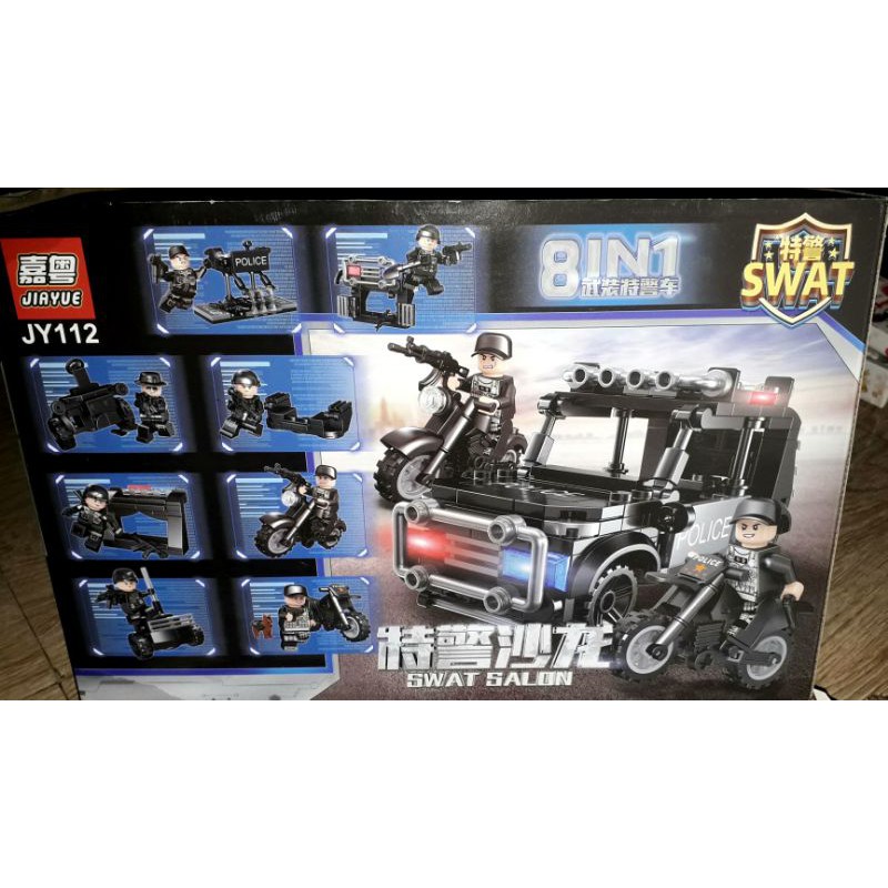 Sét 8 hộp LegoSWat Salon JY112 có nhiều chi tiết bằng nhựa