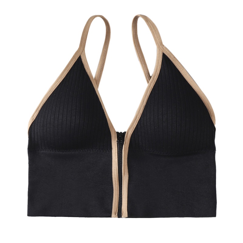 Áo croptop sát nách ECMLN cổ V phối khóa kéo gợi cảm phong cách đường phố cho nữ