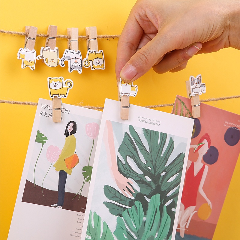 Set 10 Kẹp Giấy Mini Bằng Gỗ Hình Cún Hoạt Hình Thiết Kế Sáng Tạo