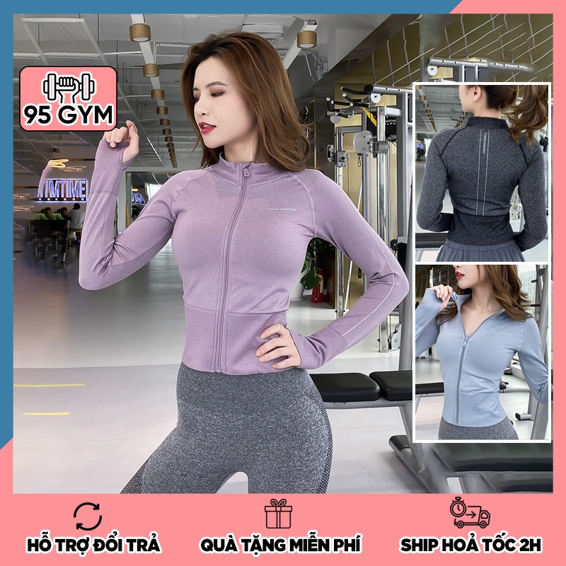 Áo khoác tập gym yoga nữ AK03 dáng croptop chất vải dệt mềm mịn thoáng mát co giãn tốt