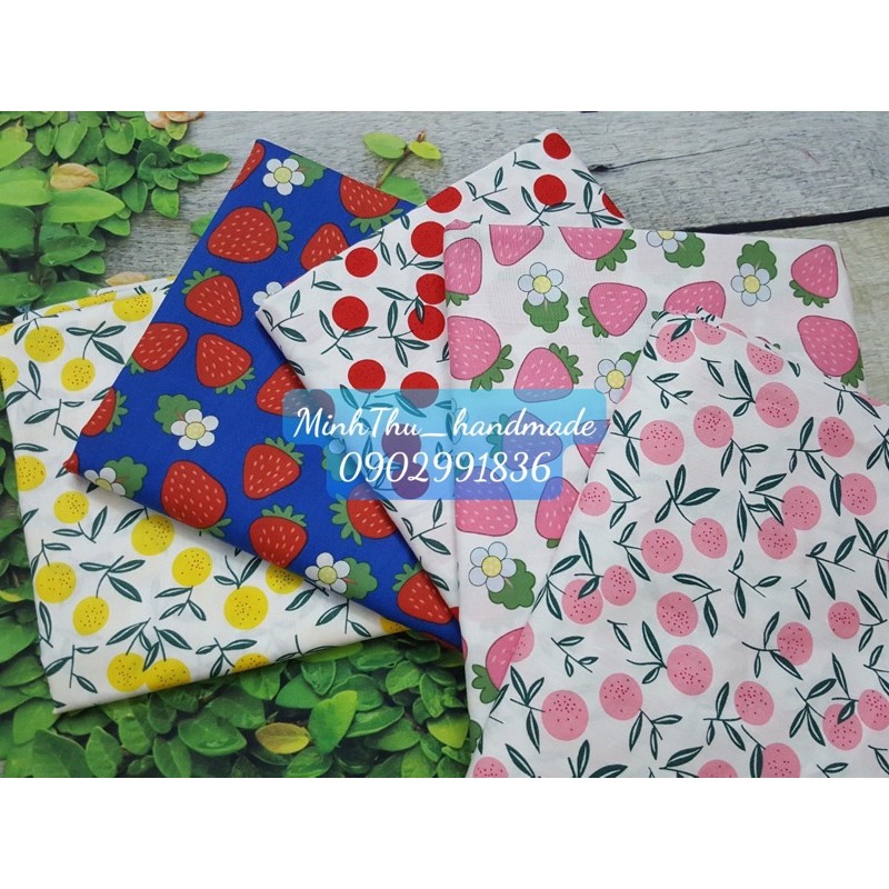 VẢI THÔ COTTON HOẠ TIẾT HÌNH TRÁI CÂY XINH XẮN ĐÁNG YÊU. kích thước 100*150cm