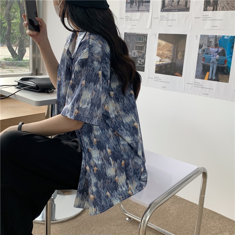SUXI Áo Sơ Mi Tay Ngắn In Họa Tiết Phong Cách Retro Hàn Quốc Mới Cho Nữ