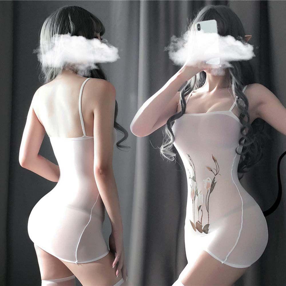 OCEANMAP Đầm Ôm Body Trong Suốt Thêu Hoa Quyến Rũ