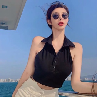 A5109 áo croptop ba lỗ cổ bẻ