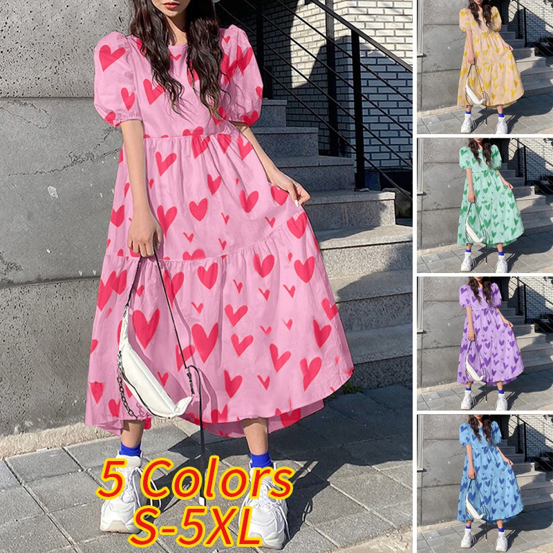 Đầm VONDA tay ngắn form rộng họa tiết trái tim trẻ trung cho nữ | BigBuy360 - bigbuy360.vn