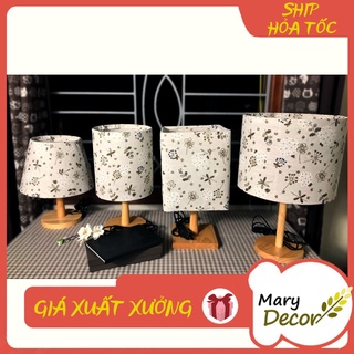 Đèn ngủ để bàn mary decor, đèn ngủ để bàn mini chao vải canvas dễ thương, chân gỗ cao cấp - cẩm tú cầu -db-e02